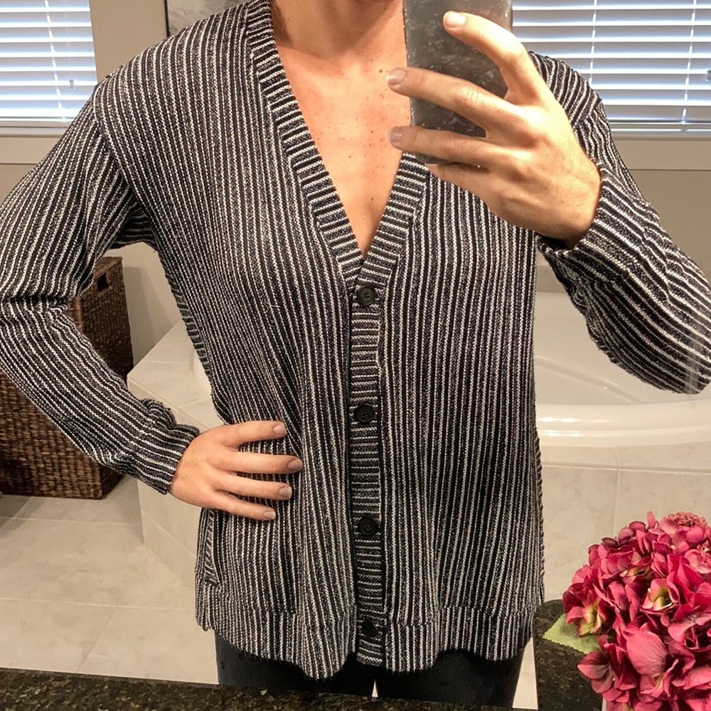 NWT Lou & Grey Navy/White Striped Cardigan- Small